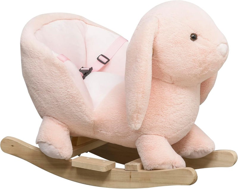 Qaba Baby Rocking Horse, Plush Rabbit Animal Rocker with Simulated Sound, Wooden Base, Seat Belt, Stuffed Rocking Chair for Toddler 18-36 Months, Pink - Image 1